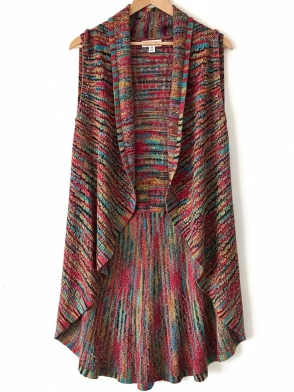 John Paul Richard Crochet Waterfall Vest Multicolor Open Front Boho Lagenlook 2X